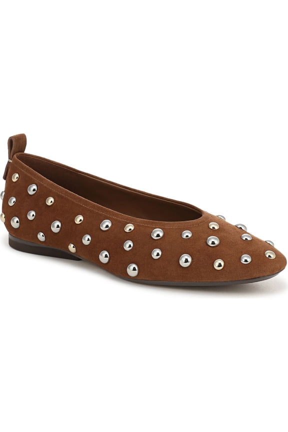 Women's Carla Stud Ballet Flat Dark Chestnut Suede 5.5M
