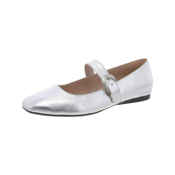 Naturalizer Women's Carter Mary Jane Flat Silver Leather 9M