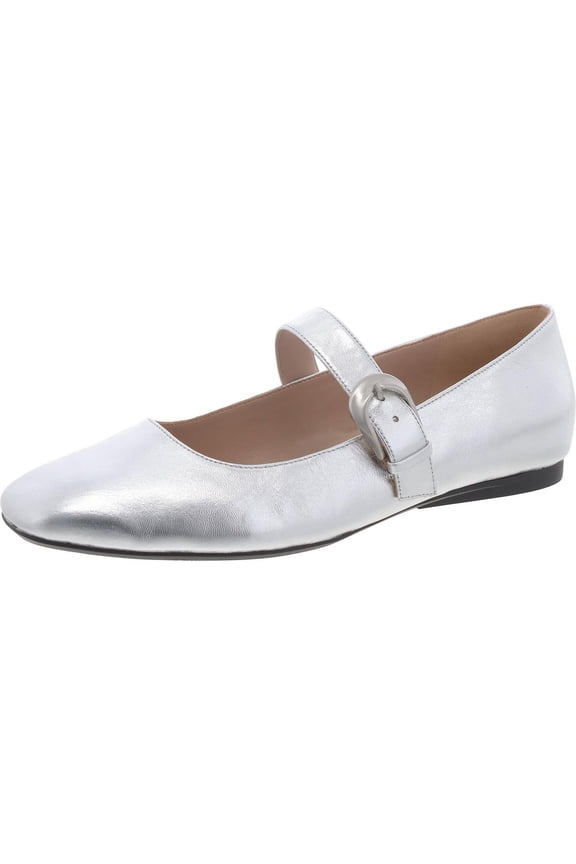 Naturalizer Women's Carter Mary Jane Flat Silver Leather 9M