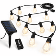 E String Edison 27 Ft Solar Power Remote Control Outdoor String Lights With Edison ...