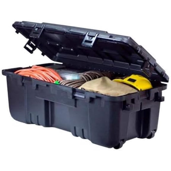 27 Gal. Hinged Storage Box  Heavy-Duty, Lockable, Stackable Trunk with Wheels  Black$$Home Decor, Kitchen, & Other