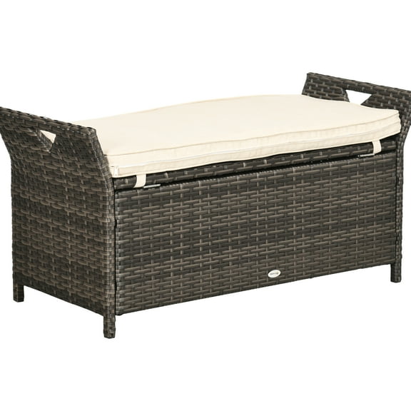 27 Gallon Garden Storage Bench, Outdoor Pe With Cushion, Cream White, Handles For Easy Handling, Patio Deck Box Basket, Bench Handles, Furniture