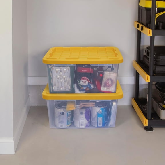 27-Gallon Heavy Duty Clear Storage Bins with Lids, Stackable Plastic Storage Bins with Weather-Resistant Design, Home Organization, 4 Pack