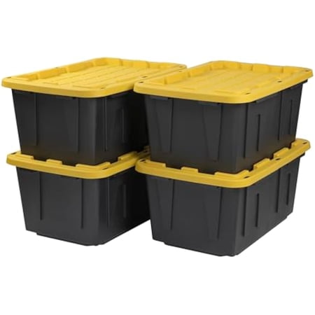 27-Gallon Heavy Duty Tough Storage Container & Snap-Tight Lid, (14.3”H x 20.6”W x 30.6”D), Weather-Resistant Design and Stackable Organization Tote [4 Pack]