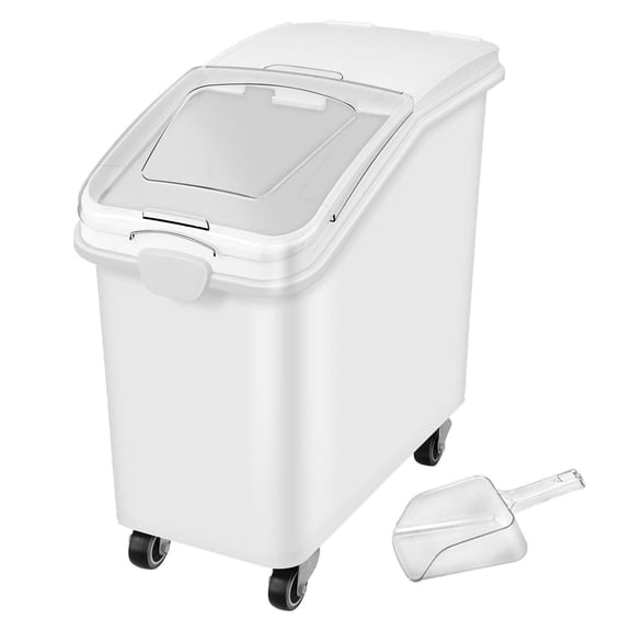 27 Gallon Ingredient Storage Bin - 100 Cup Food Container with Scoop & Lid - Commercial Kitchen Storage, White