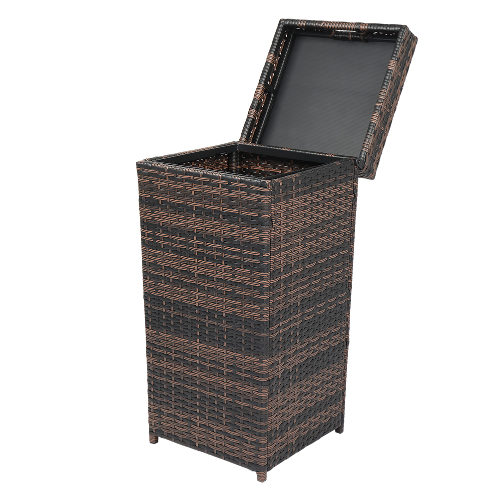 27 Gallon Outdoor Wicker Trash Can with Lid Use in Backyard, Deck, or Patio, Brown