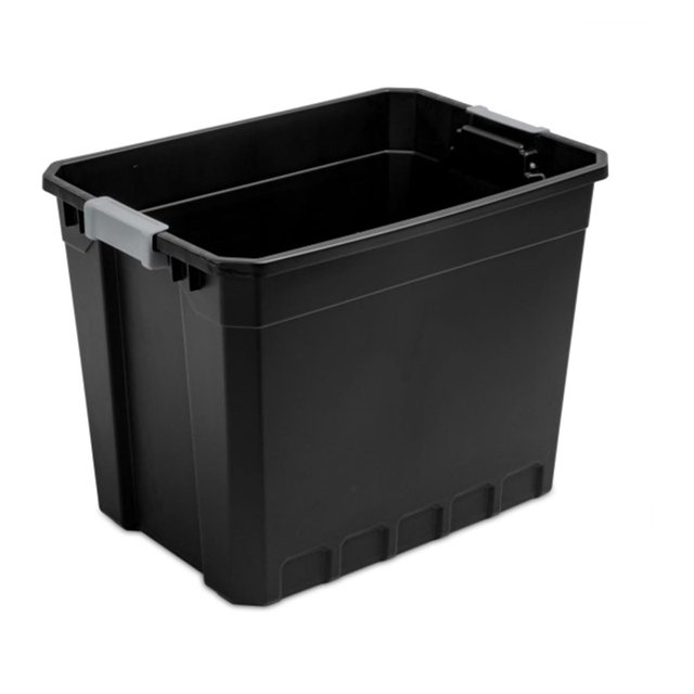 27 Gallon Plastic Stacker Tote, Heavy Duty Lidded Storage Bin Container