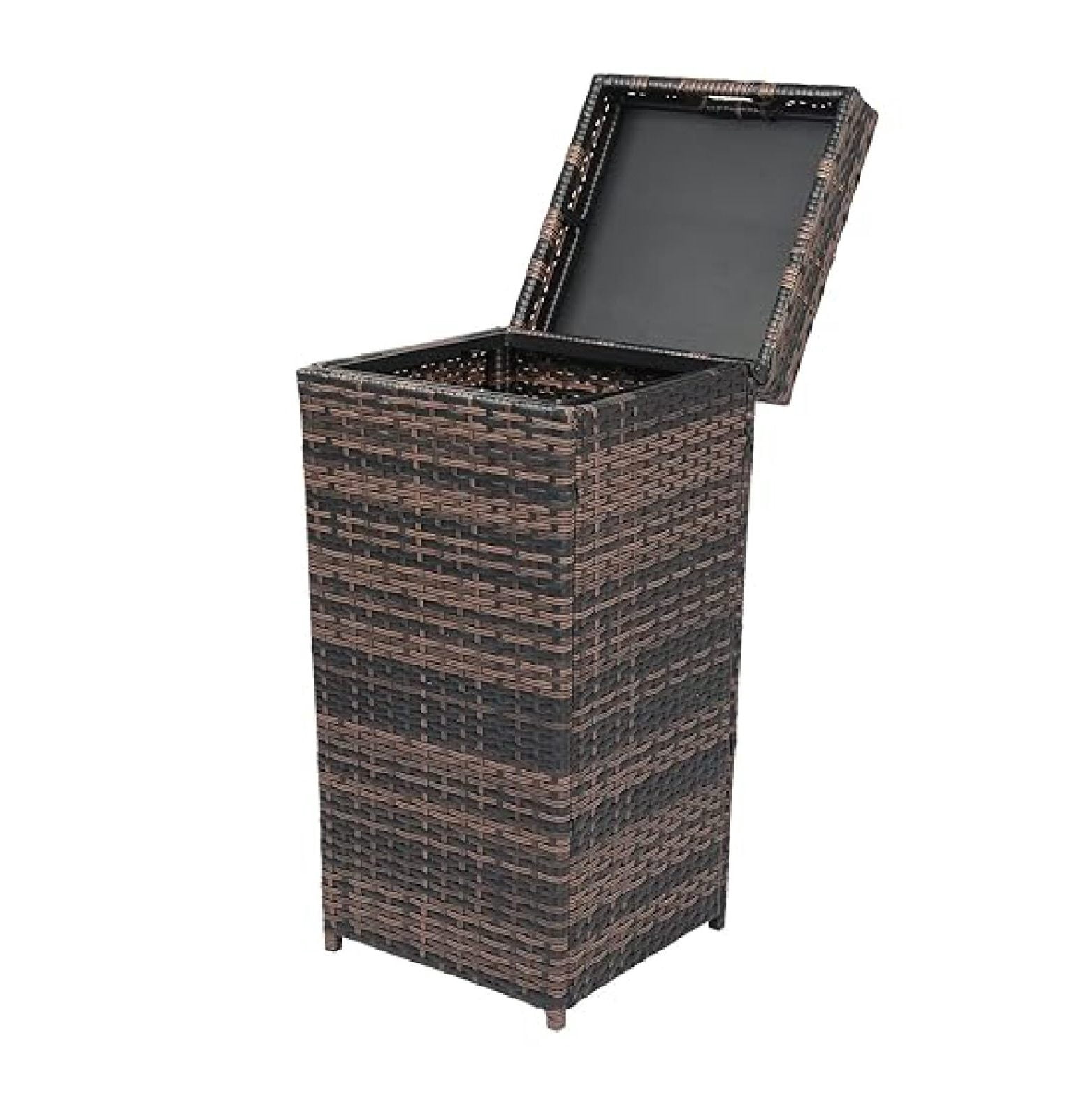 27 Gallon Rattan Trash Can Wicker Patio Trash Can, Tall Rattan Garbage ...