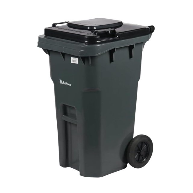 27 Gallon Rollout Trash Can with Lid, HeavyDuty Container with Wheels