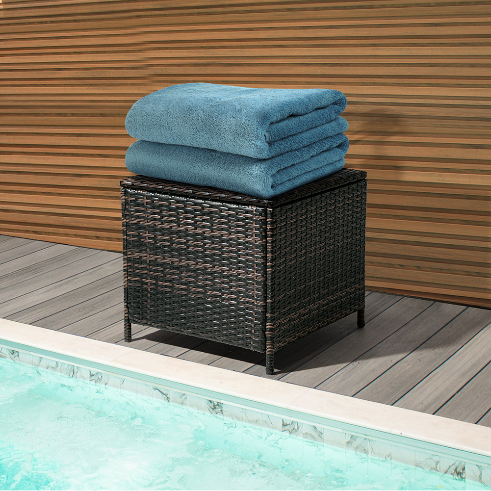 27 Gallon Small Waterproof Wicker Deck Box, Coffee Table with Storage