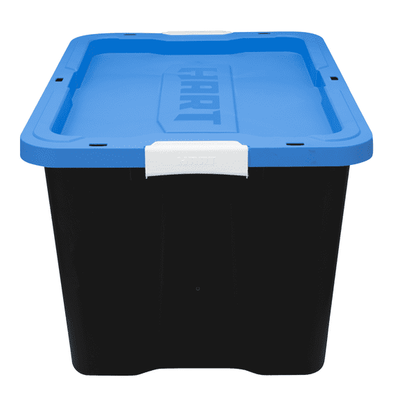 27 Gallon Storage Bins, Heavy Duty Latching Plastic Container, Black - Large Stackable Tote with Lid for Home, Garage, Holiday Decorations, Clothes, Toys