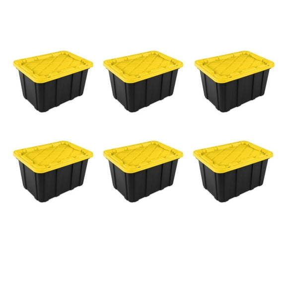 27 Gallon Storage Totes 6 Pack, Industrial Strength Totes with Lid, Heavy Duty Plastic Bins, Stackable Utility Containers for Garage, Workshop, Home Organization