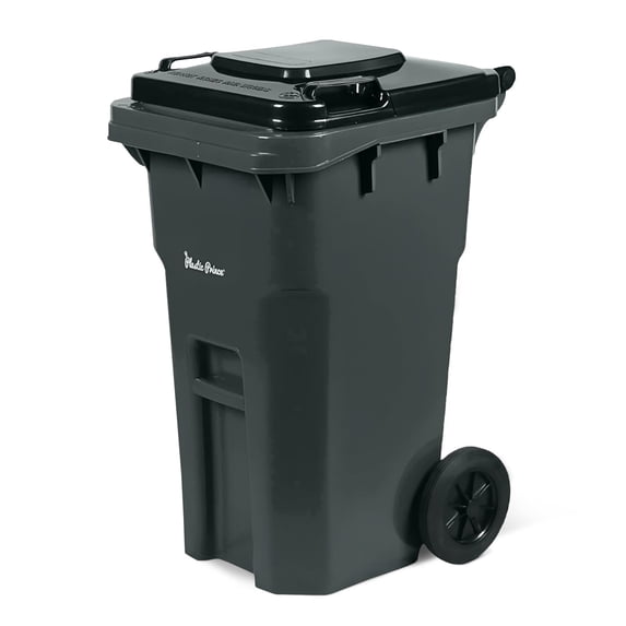 Plastic Prince 27 Gallon Outdoor Trash Can with Lid and Wheels Small Wheeled Outdoor Garbage Can Storage Outside Heavy-Duty Rolling Trash Bin for Home Office Commercial Use, Plastic Gray