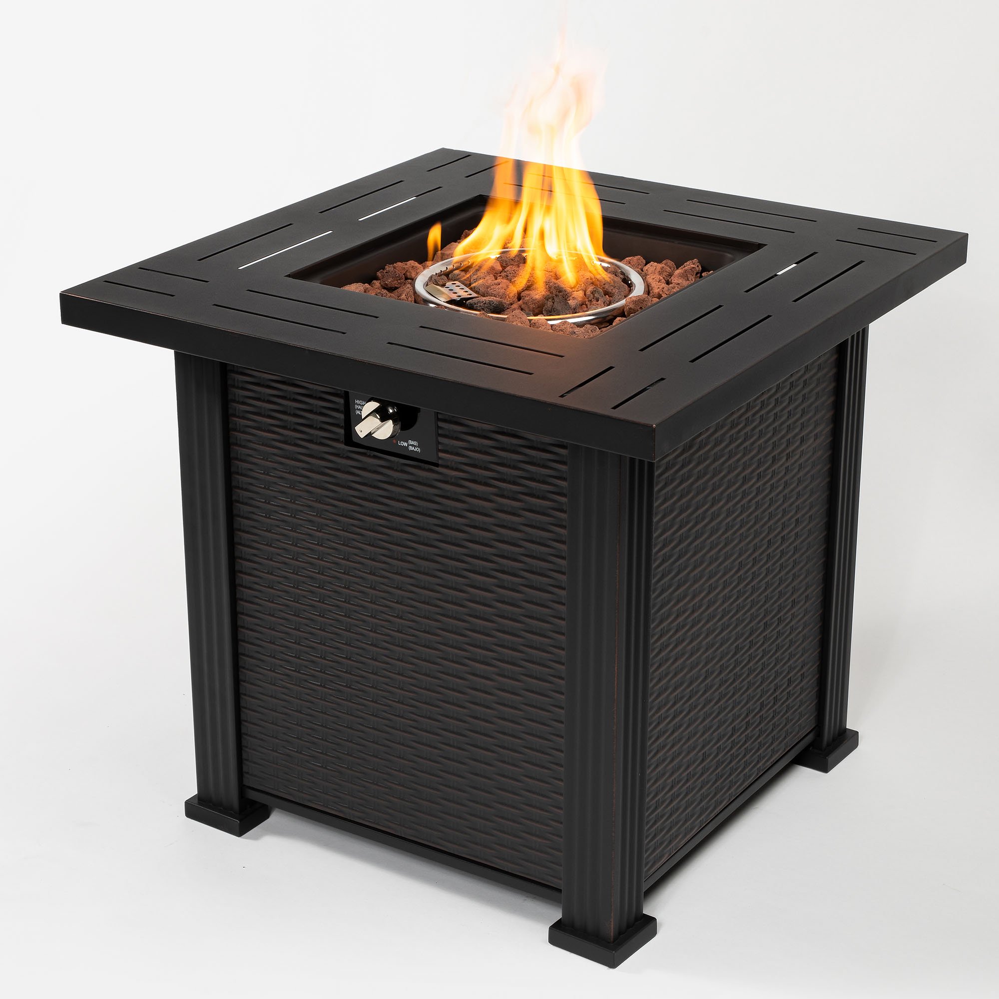 27 Gas Fire Pit Table for Outside, Outdoor Fireplace with Auto-Ignition,  Lava Rock, 40000 BTU Square Propane Fire Pit Table for  Courtyard/Balcony/Garden/Patio - Walmart.com