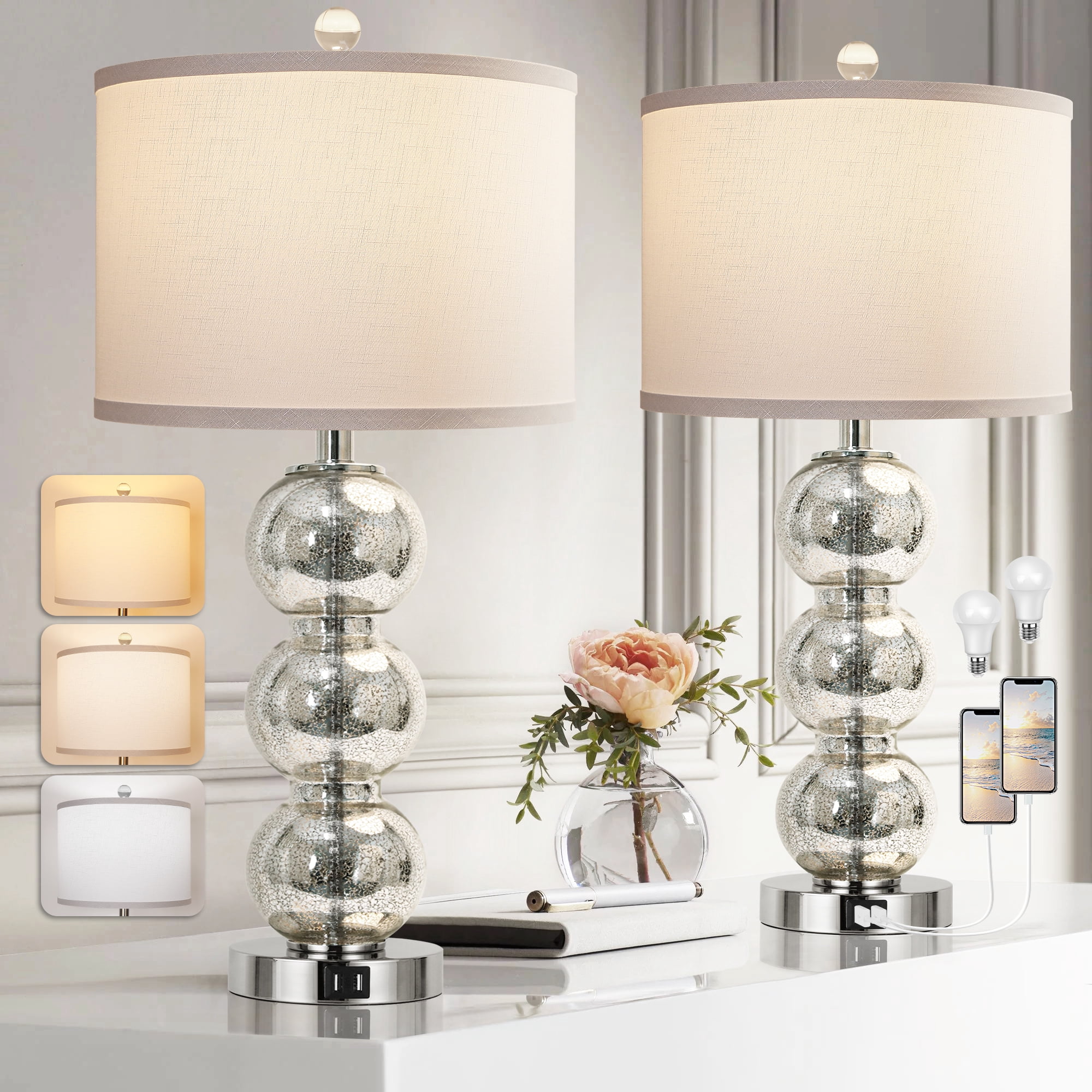 27" Glass Table Lamps Set of 2 for Bedroom Living Room Office (Bulbs Included)