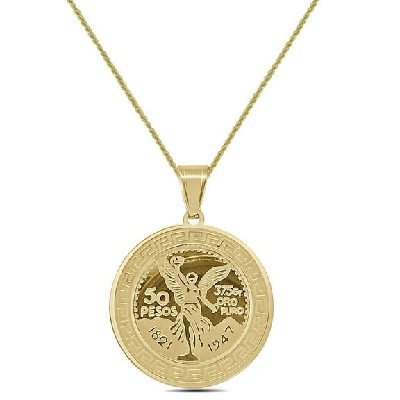 27+ Grams 14K Gold Finish Mexican Coin Money Centenario Mexicano Moneda 50 Pesos Greek Style Charm Pendant Medallion Rope Chain Neckless Set