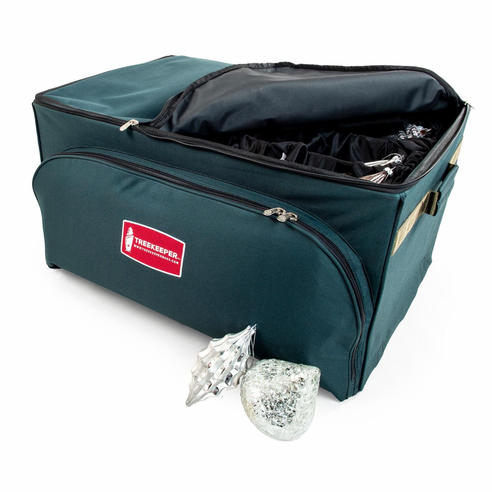 Covermates Keepsakes Adjustable Ornament Storage Box, Carrying Handles, Padded Protection - Holiday Storage-Green Snowflake, Size: Up to 72 Medium