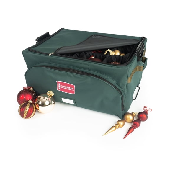 27" Green Unique Adjustable Tray Rectangular Christmas Ornament Storage Box