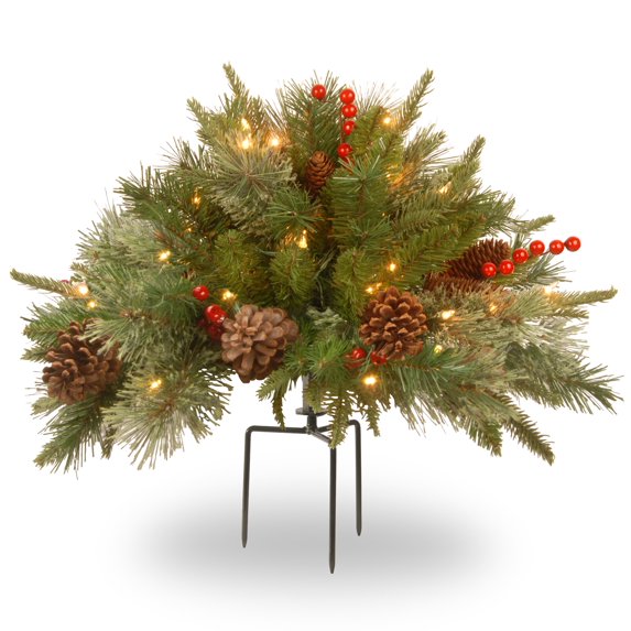 27" Green and Red Battery Operated LED Lighted Colonial Urn Filler Christmas Decor