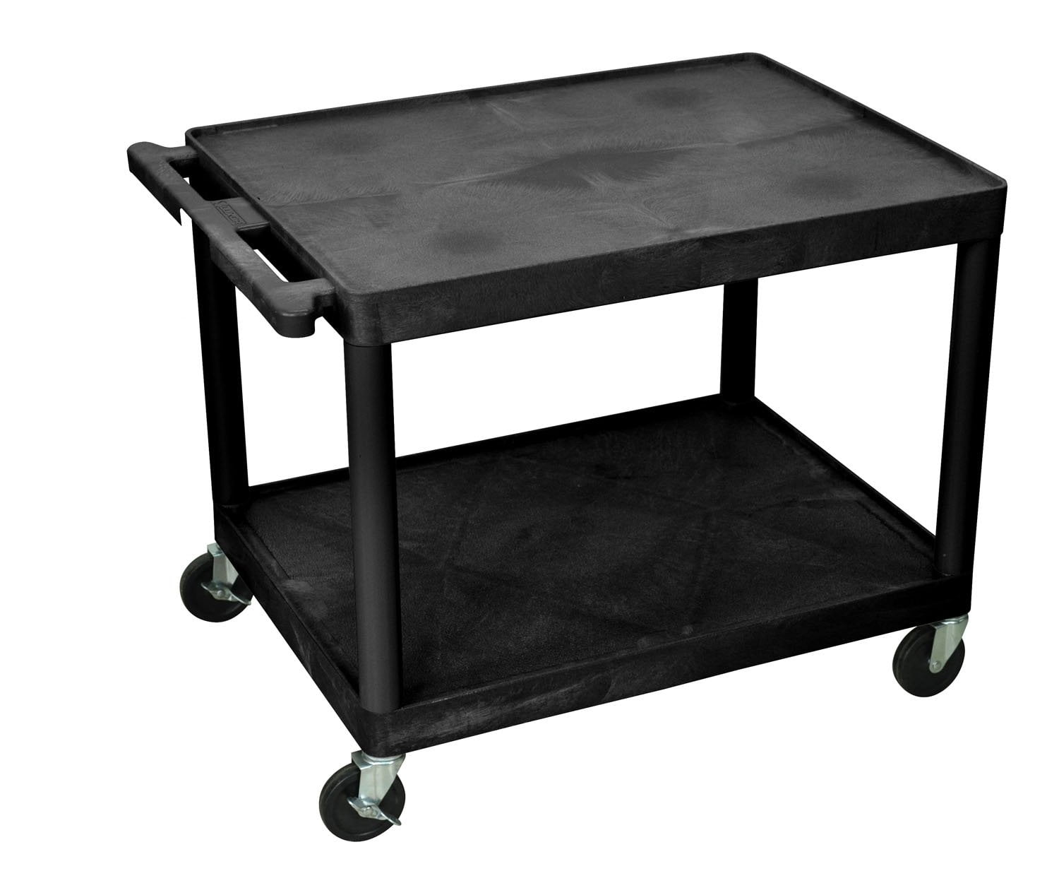 Black Molded Plastic AV Cart with Two Shelves
