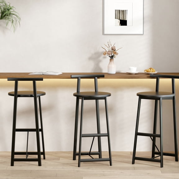 27''H Black Bar Stools | Suitable for Kitchen Counters & Bars | MDF Seat for Easy Maintenance | Supports Heavy Weight