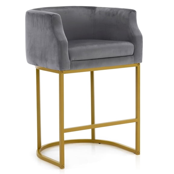27" H Counter Height Bar Stools, Modern Barrel Chair with Backrest & Arms, Velvet Upholstered Stool for Kitchen Island, Nail Salon, Manicure & Cafe, Grey