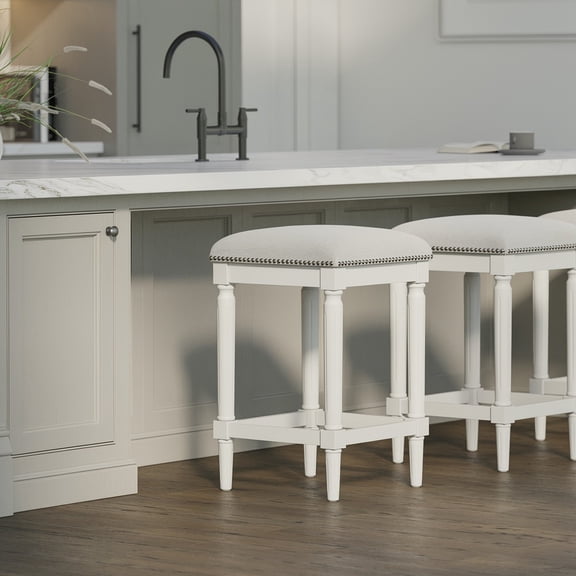 27"H Square Counter Stool, White, 1PC