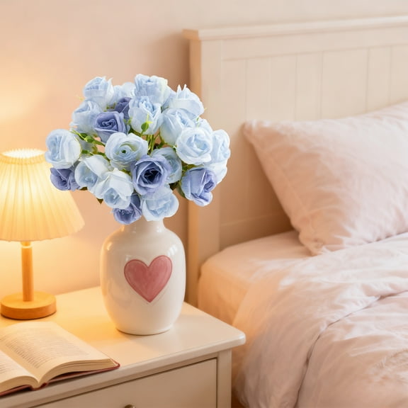 27 Head Crushed Blue Hand Bouquet, Staron Lifelike Petal Texture 27-Bloomlet Fake Flowers, Plastic Simulation Roses for Valentines Day Gift Wedding DIY Decor