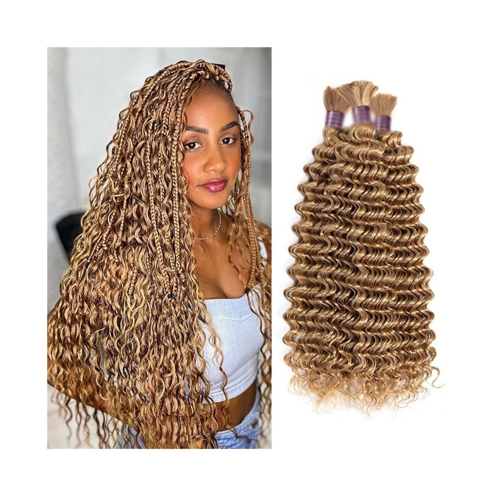 27# Honey Blonde Human Braiding Hair for Boho Braids No Weft Deep Wave