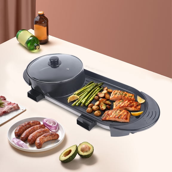 27 Hot Pot with Grill,2 in 1 Electric Smokeless Hot Pot,2200W Indoor Non-Stick Korean Barbecue Grill for 3-10 People,for Family or Friends' Parties