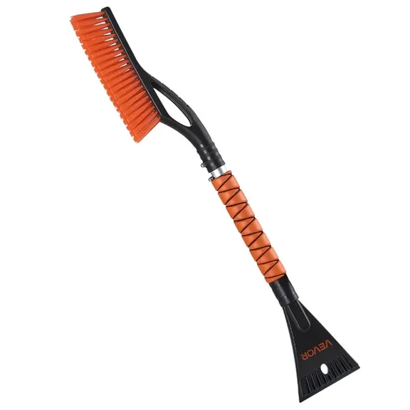 27 Inch Aluminum Snow Brush and Ice Scraper with Detachable Foam Grip Scratch Free Bristles for Car Windshield Trucks SUVs RVs