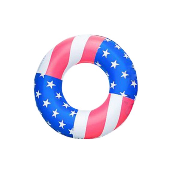 27 Inch American Flag Inflatable Swim Ring - PVC Material, 0.22mm Thickness, 23cm Diameter, Locking Air Valve, Supports Up to 220lbs, Perfect for Pool/Lake/Ocean