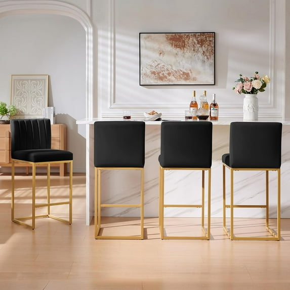 27 Inch Bar Stool, Velvet Counter Height Bar Stools, Set of 4 Bar Chairs with Back and Metal Legs, Kitchen Island Counter Stools for Pub, Dinning Room, Cafes