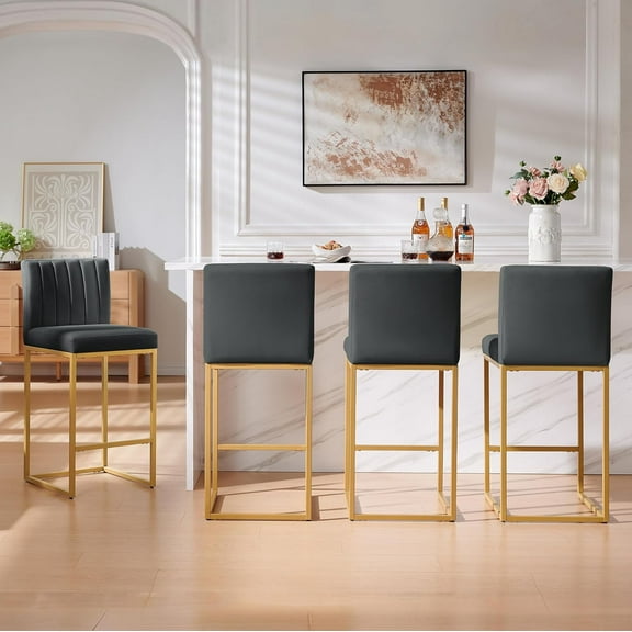 27 Inch Bar Stool, Velvet Counter Height Bar Stools, Set of 4 Bar Chairs with Back and Metal Legs, Kitchen Island Counter Stools for Pub, Dinning Room, Cafes