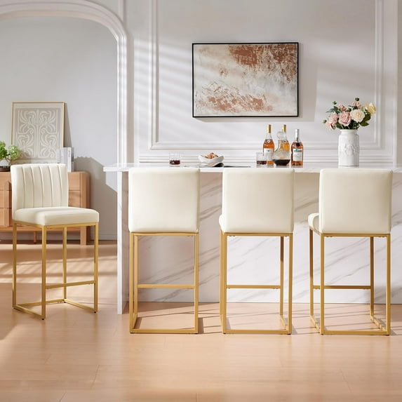 27 Inch Bar Stool, Velvet Counter Height Bar Stools, Set of 4 Bar Chairs with Back and Metal Legs, Kitchen Island Counter Stools for Pub, Dinning Room, Cafes