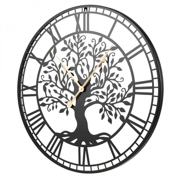 27 Inch Black Tree of Life Decorative Wall Clock Non-Ticking Quartz Movement Large Easy to Read Silent Wall Clock for Home Bedroom Living Room Office