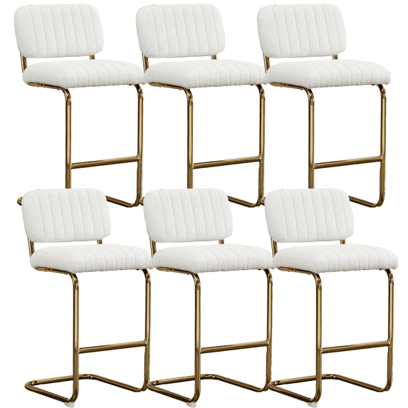 27 Inch Boucle Fabric Dining Chairs, Mid-Century Dining Chair with Golden Metal Legs, Simple Bar Stool Upholstered Dining Chairs, Armless Bar Chairs Dining Room, Kitchen, Vanity(Ivory,Set of 6)