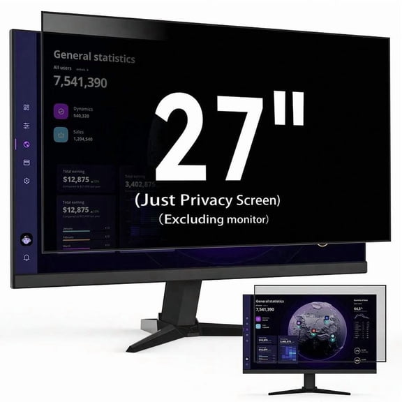 27 Inch Computer Privacy Screen for 16:9 Widescreen Monitor, Anti Glare Blue Light Filter Eye Protection, Nano-Silicone Adsorption Anti Scratch Monitor Privacy Shield
