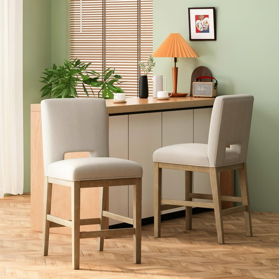 27 Inch Counter Stools Of 2, Rubberwood Legs, Soft Breathable Fabric Upholstery, L-shaped For Posture Enhancement, Modern Design Different Counters, Easy To Assemble And Maintain - Strong Base, A