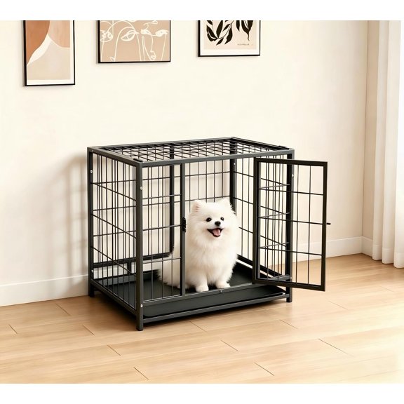 27 Inch Crate, Escape Proof Cage with Door Lock, Removable Tray for Easy Cleaning, Kennel Indoor Outdoor Use