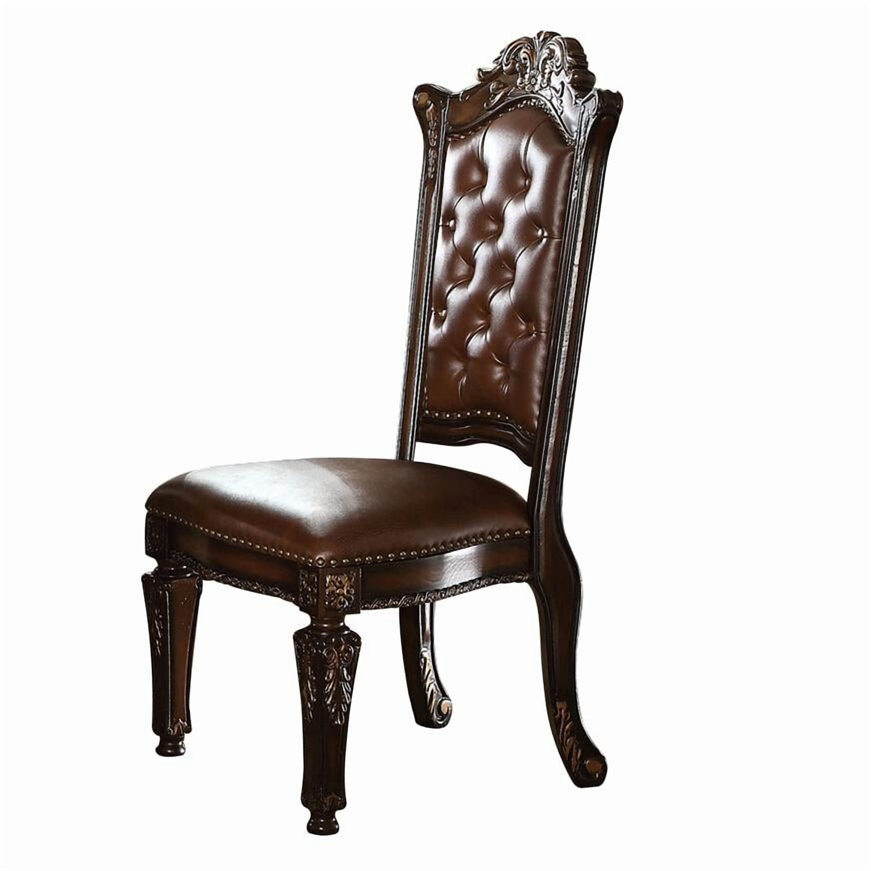 ACME Vendome Faux Leather Tufted Dining Side Chair in Cherry Set of 2