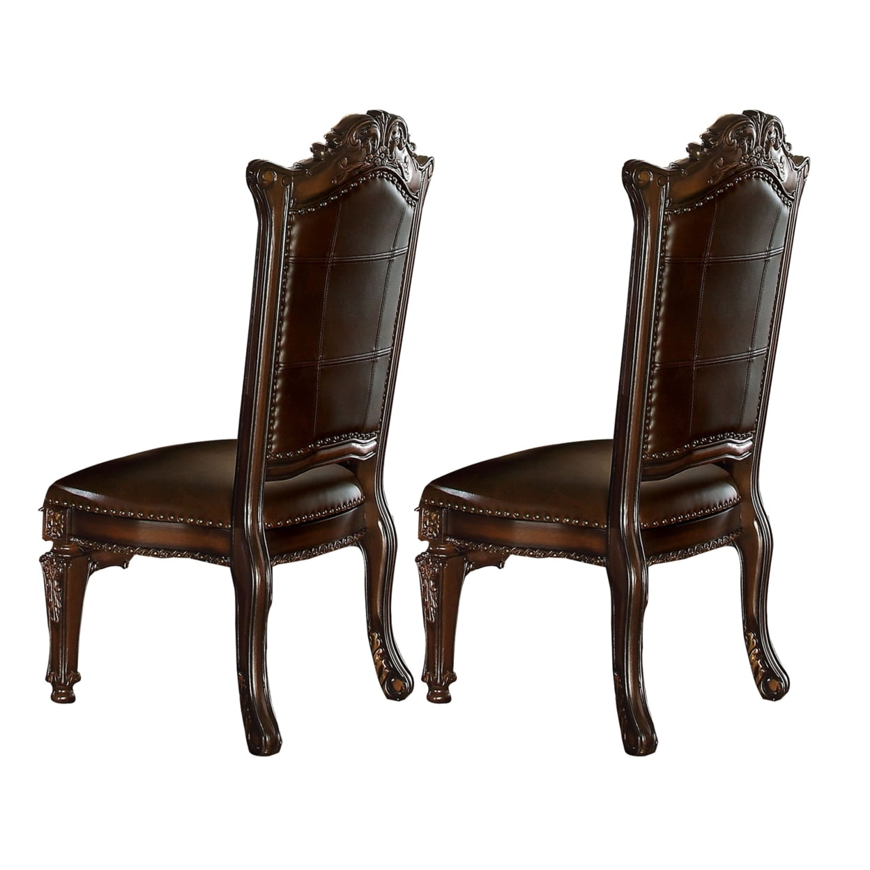 Cherry Brown Traditional Carved Wood Side Chair Set