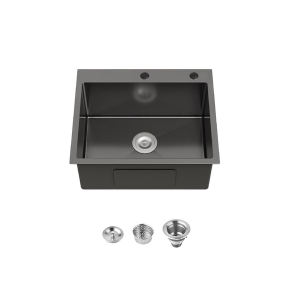 27 Inch Drop In & Undermount Kitchen Sink, Single Bowl Stainless Steel Kitchen Sink, Deep Basin Rust Resistant Farmhouse Sink with Noise Canceling Technology Black