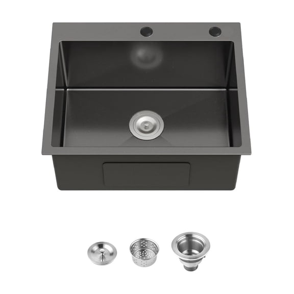 27 Inch Drop In & Undermount Kitchen Sink, Single Bowl Stainless Steel Kitchen Sink, Deep Basin Rust Resistant Farmhouse Sink with Noise Canceling Technology Black