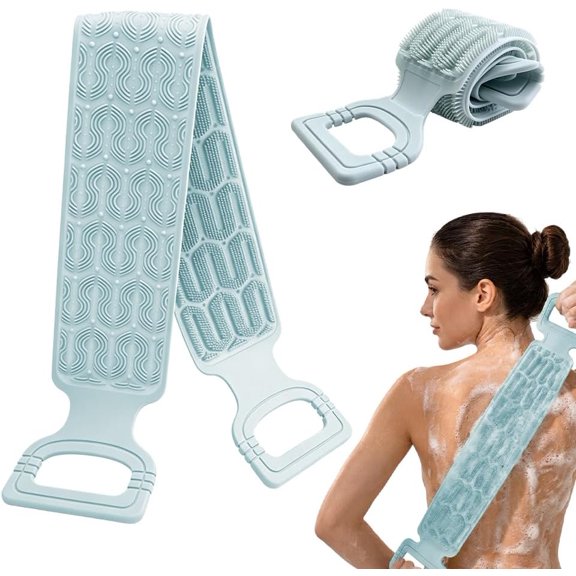 27 Inch Exfoliating Back Scrubber with Dual Handles,Blue | Dual-Sided Bath Washer, Shower Back Washer for Shower Men & Women, Gently Massages and Exfoliates Skin