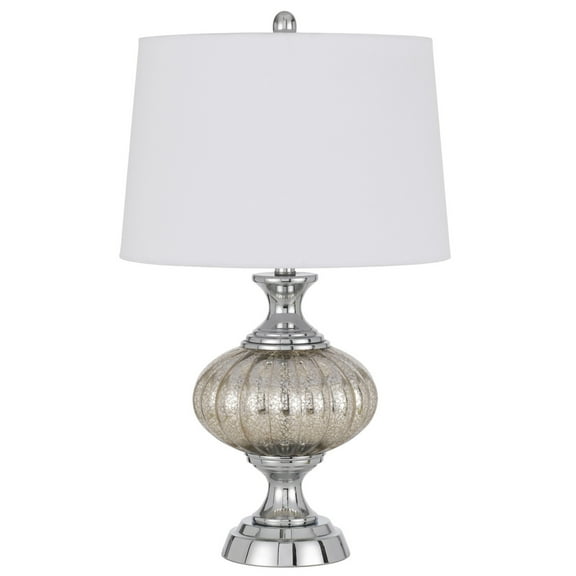 27 Inch Glass Turned Style Base Table Lamp with Dimmer, Silver- Saltoro Sherpi