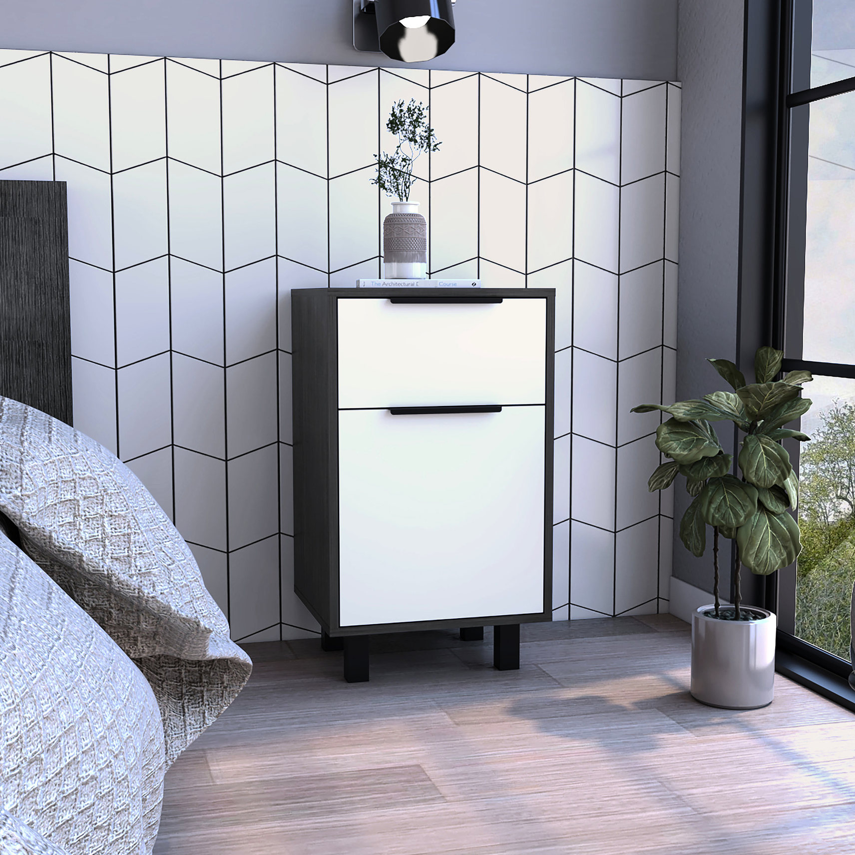 27-Inch High Nightstand with Adjustable Legs / Space-Saving Storage ...