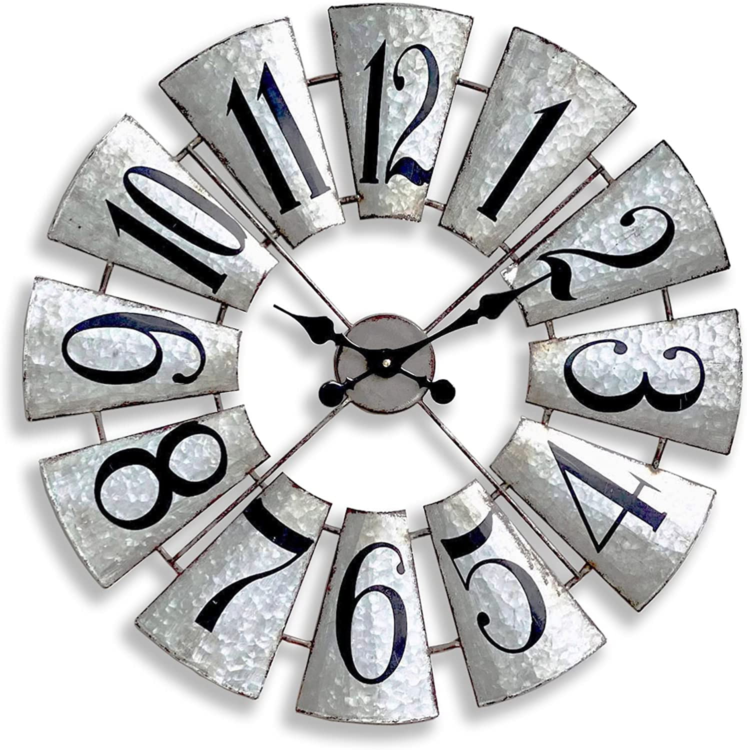 27 Inch Large Galvanized Metal Windmill Wall Clock, Oversized Vintage