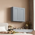 thumbnail image 1 of 27 Inch Laundry Room Cabinets Wall Mounted, Solid Wood Over The Toilet Storage Cabinet, Bathroom Organizer Cabinets with 2 Shaker Door & Shelves, Easy to Assemble for Kitchen, Garage - Dark grey, 1 of 6