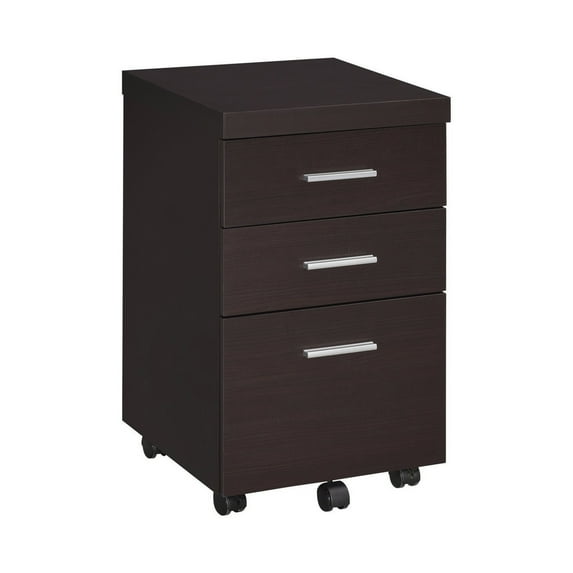 27 Inch Modern 3 Drawer Mobile Storage Cabinet, Wheels, Cappuccino Brown